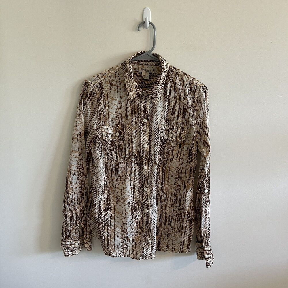 Lucky Brand women size medium button front blouse snakeskin style cotton